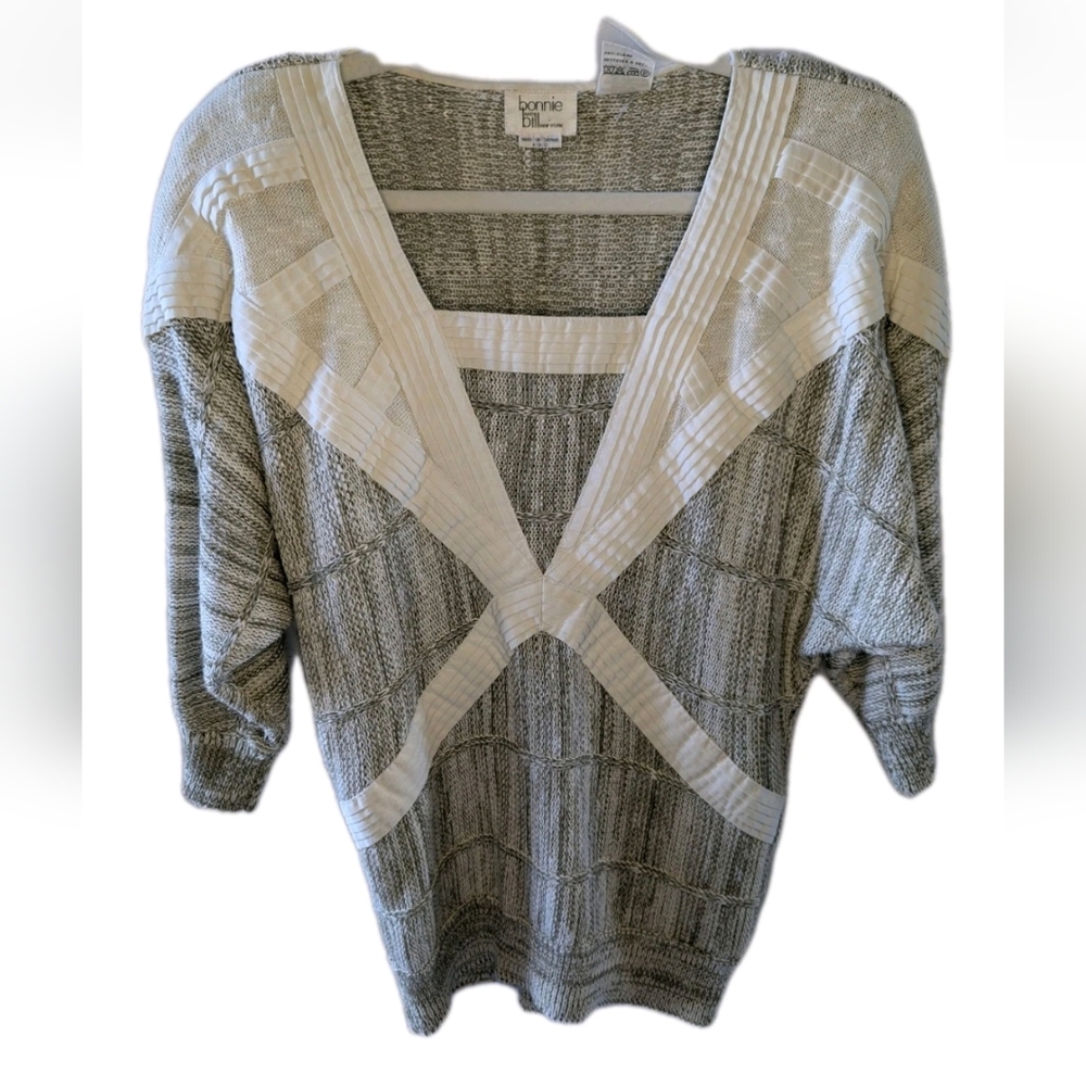 Bonnie And Bill Vintage Dolman Sleeve Sweater Small Gray & White 80s